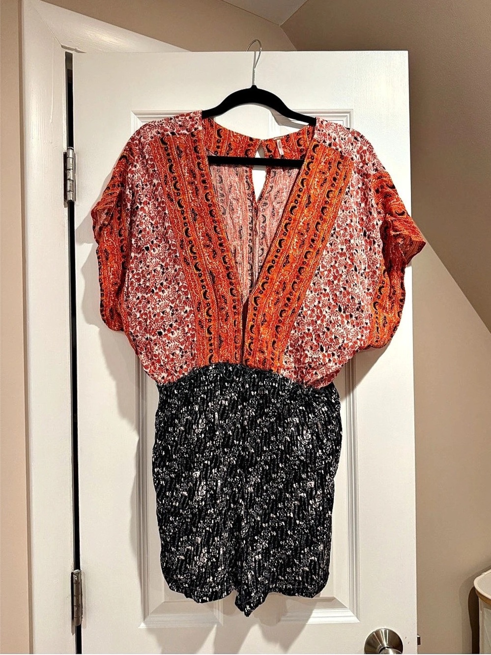 Free People Arizona Romper, Orange & Black, Size Medium